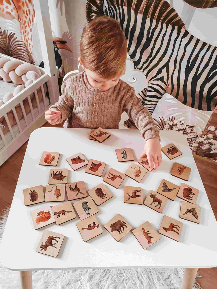 Wooden memory game with learning cards — Animals of Polish forests