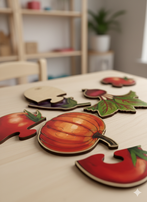 Dvojdielne drevené puzzle — Zelenina