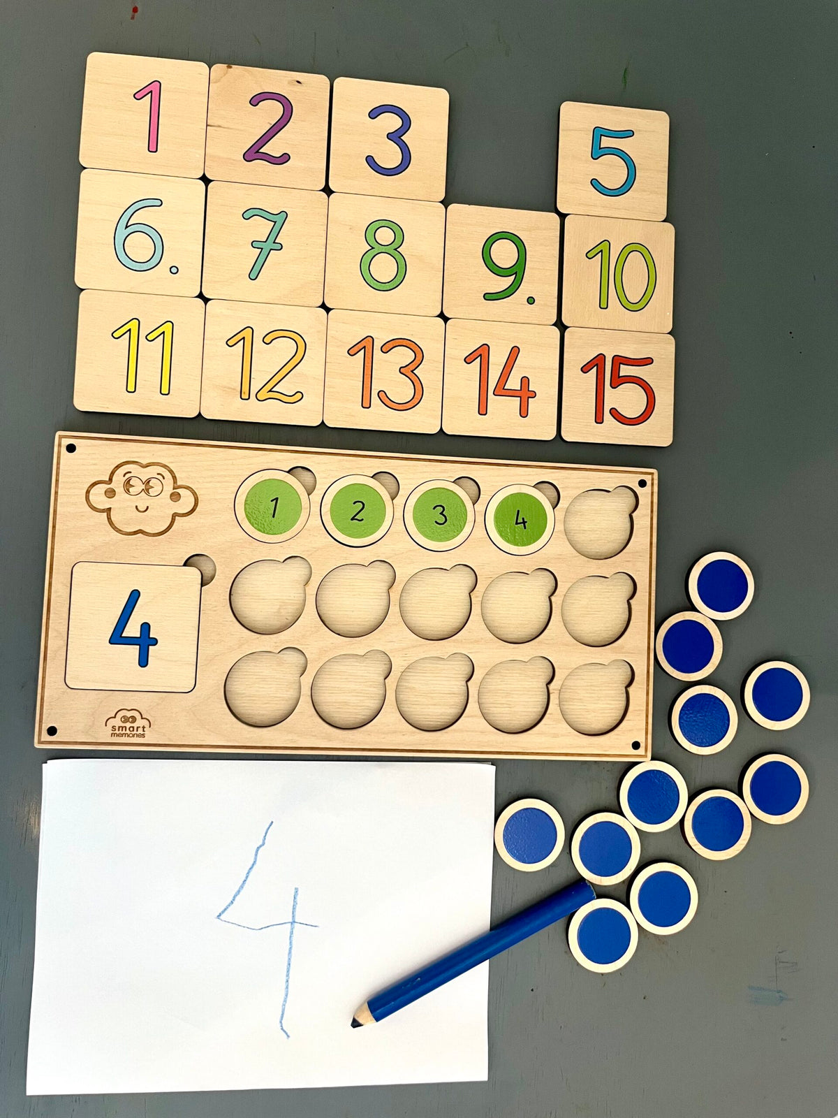 Drevená Montessori súprava na spoznávanie číslic a počítanie