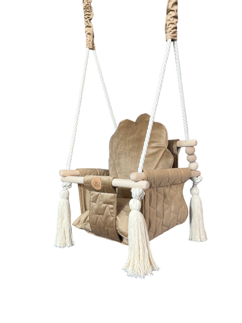 Klasická houpačka Shell — samet, béžová (camel)
