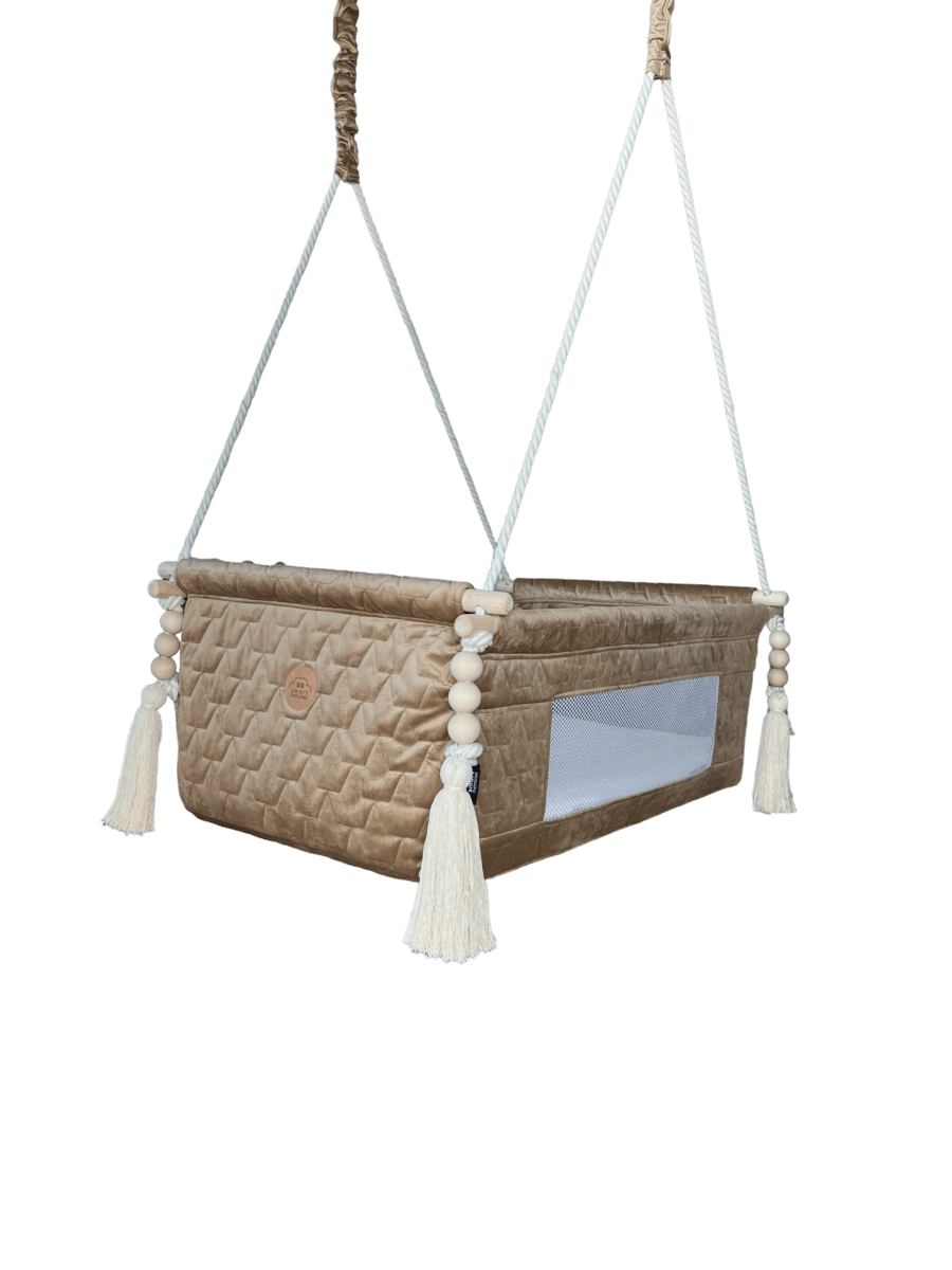 Závesná detská kolíska — béžová (camel)