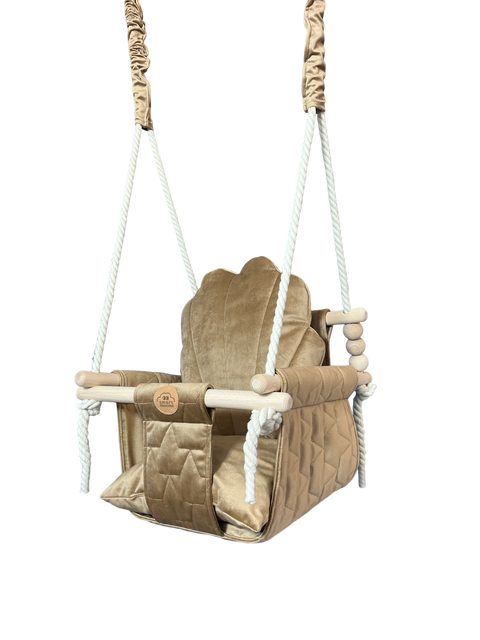 Klasická houpačka Shell — samet, béžová (camel)