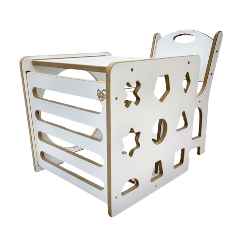 Montessori-Spielwürfel-Set mit Kinderstuhl