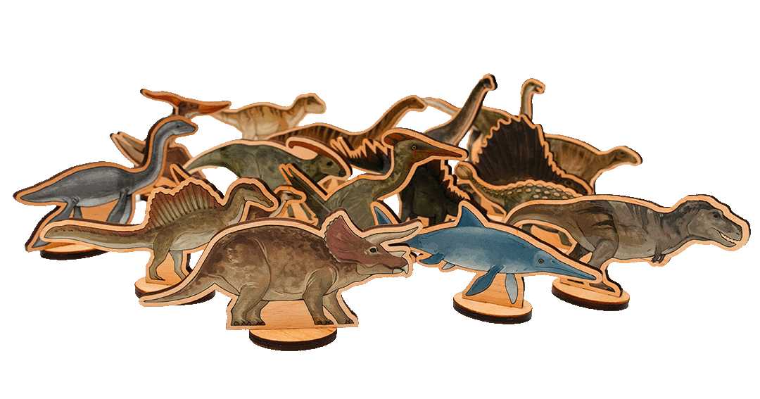 Wooden dinosaur figures