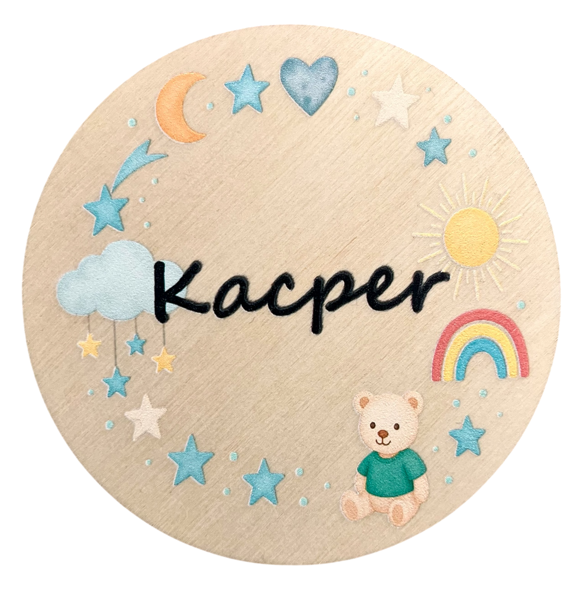 Personalised wooden baby milestone cards — blue bear