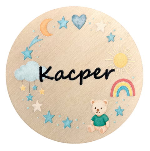 Personalised wooden baby milestone cards — blue bear