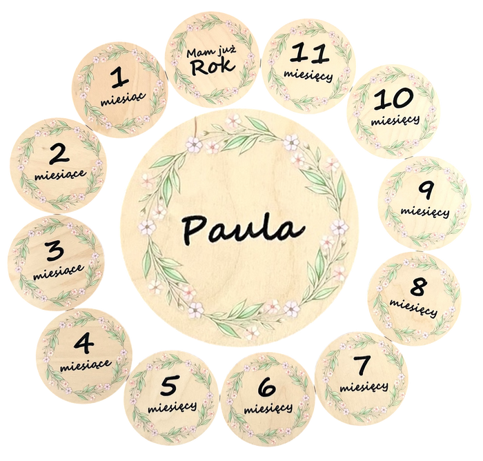 Personalised wooden baby milestone cards — colourful flowers