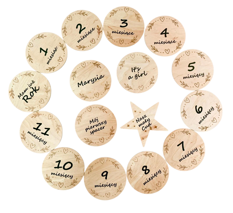 Personalised wooden baby milestone cards