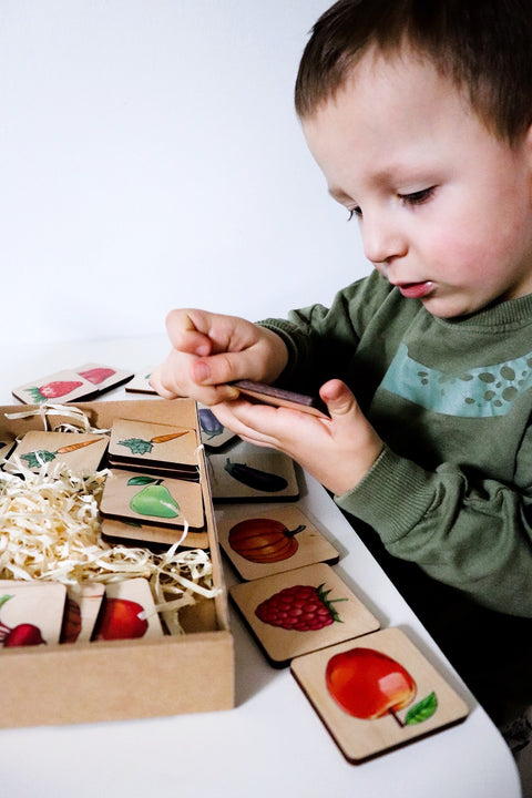 Memory-Spiel aus Holz — Obst und Gemüse