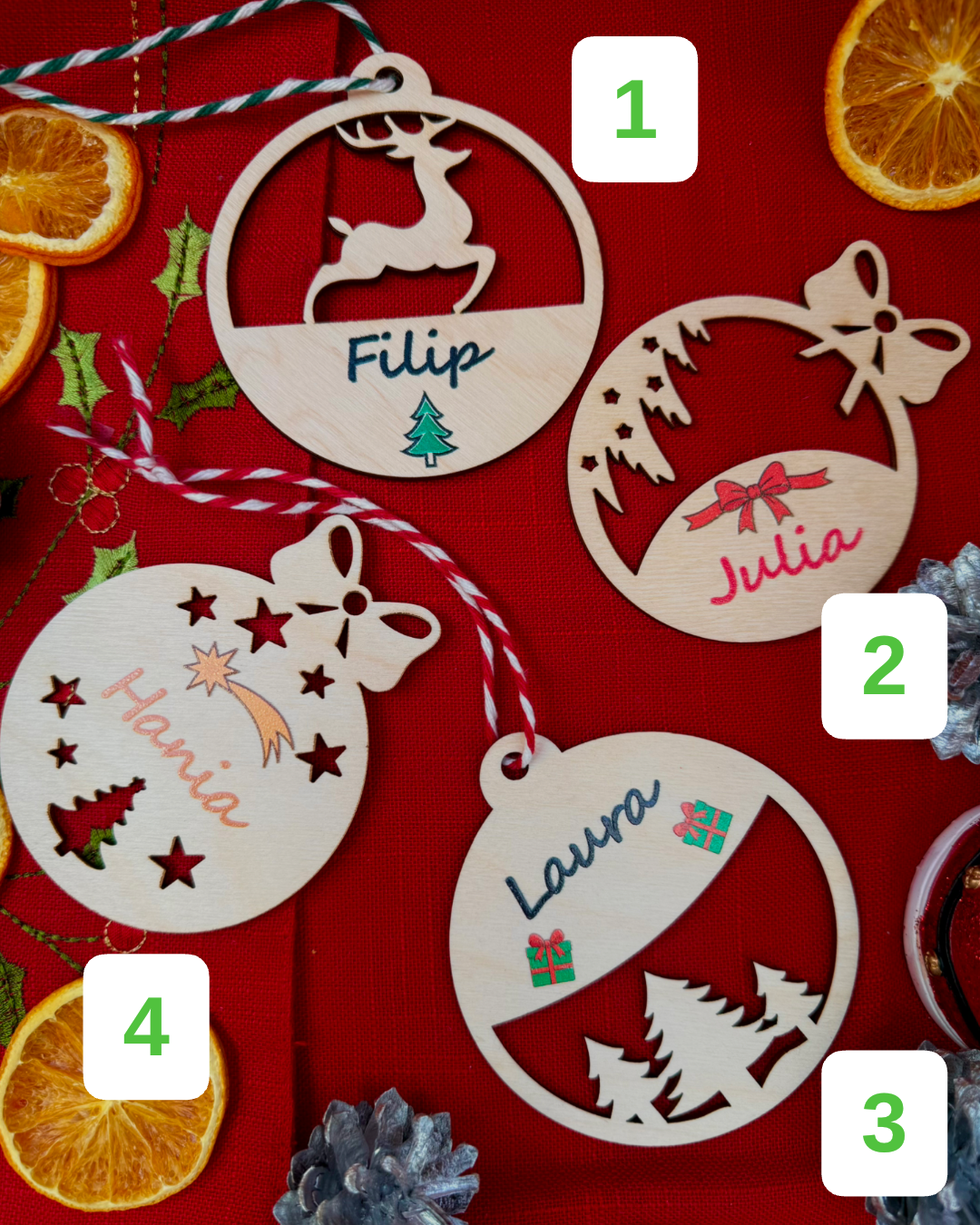 Personalisierter Weihnachtsanhänger aus Holz mit Namen