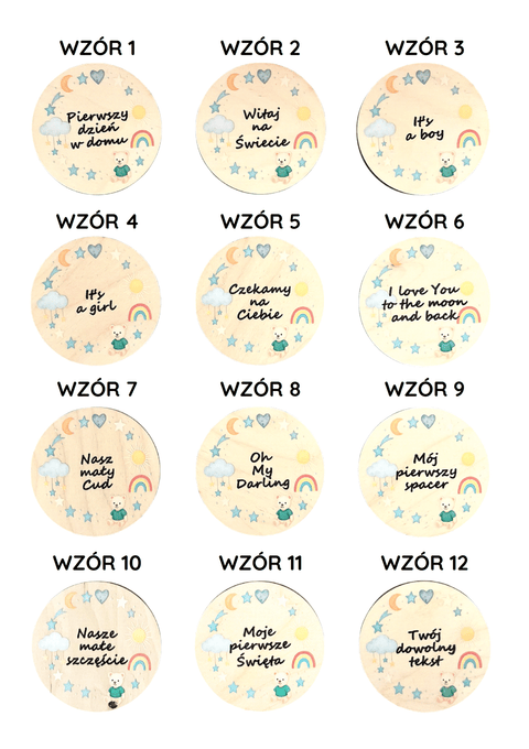 Personalised wooden baby milestone cards — blue bear